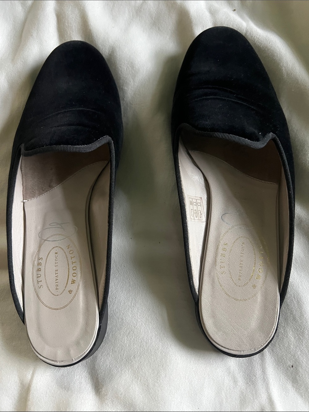 Stubbs & Wootton Black Velvet Slip-On Mules